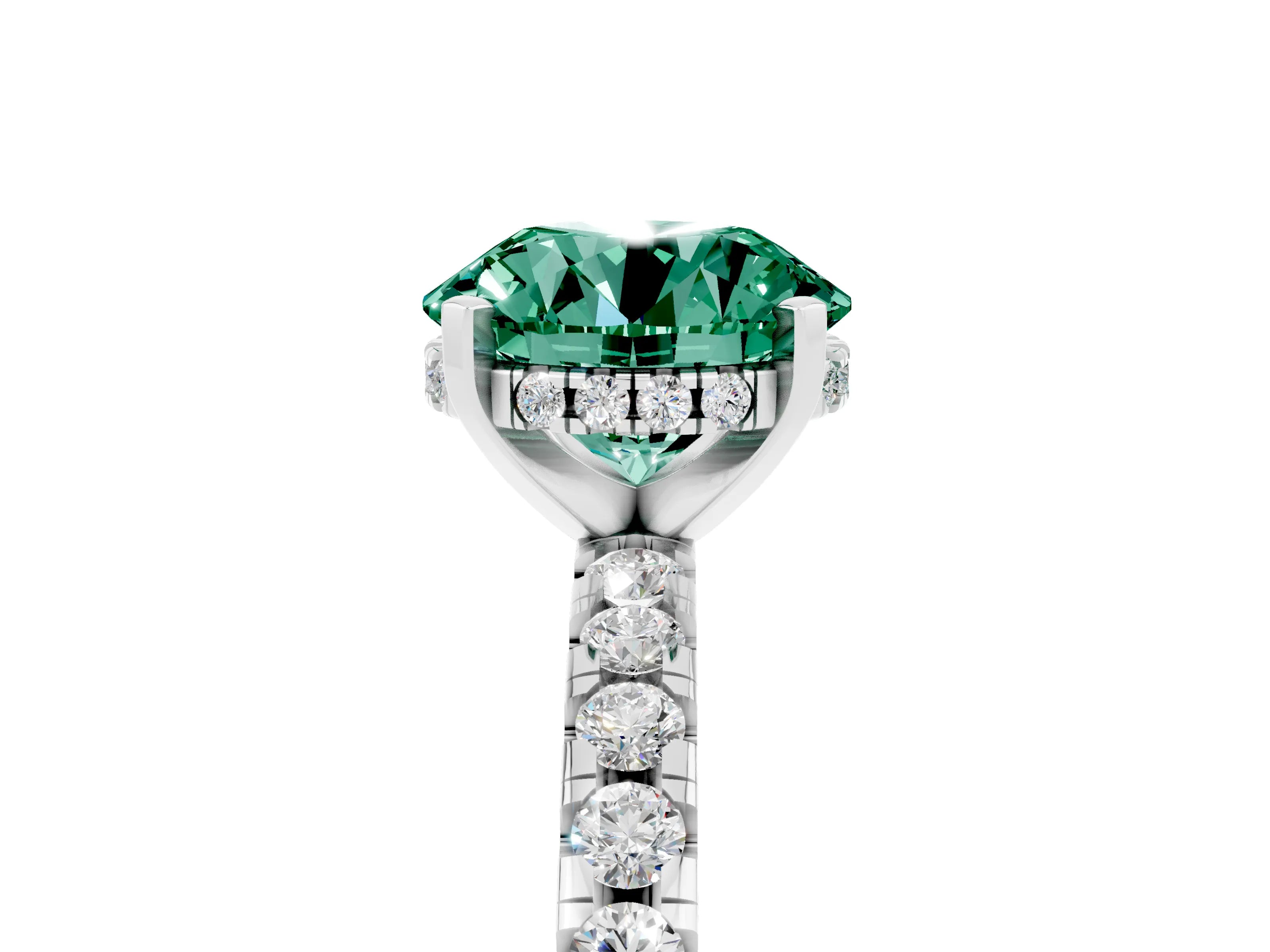 White gold Round Cut Green Sapphire Solitaire Ring with Pavé Band and Four-Prong Setting_17