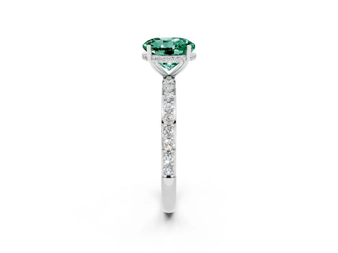 White gold Round Cut Green Sapphire Solitaire Ring with Pavé Band and Hidden Halo_26