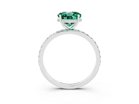 White gold Round Cut Green Sapphire Solitaire Ring with Pavé Band and Hidden Halo_3