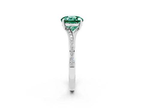White gold Round Cut Green Sapphire Solitaire Ring with Pavé Band and Prong Setting_14