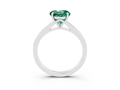 White gold Round Cut Green Sapphire Solitaire Ring with Pavé Band and Prong Setting_15