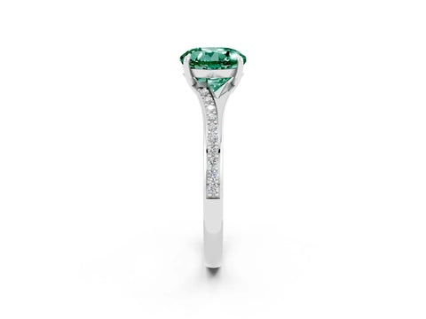 White gold Round Cut Green Sapphire Solitaire Ring with Pavé Band and Prong Setting_2