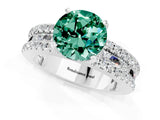 White gold Round Cut Green Sapphire Solitaire Ring with Pavé and Channel Set Band_1