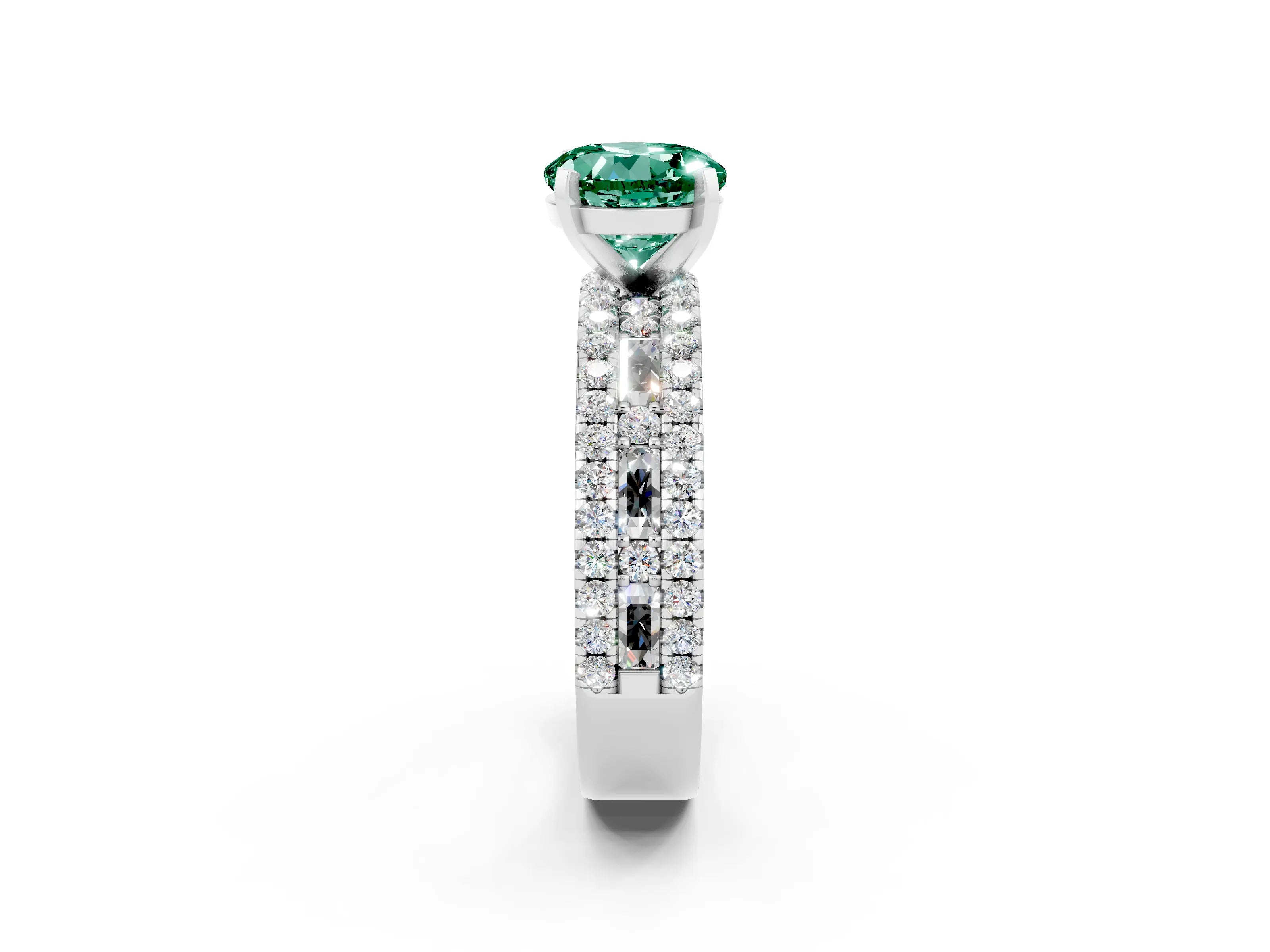 White gold Round Cut Green Sapphire Solitaire Ring with Pavé and Channel Set Band_2