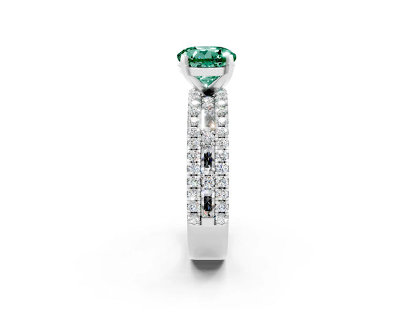 Silver Round Cut Green Sapphire Solitaire Ring with Pavé and Channel Set Band