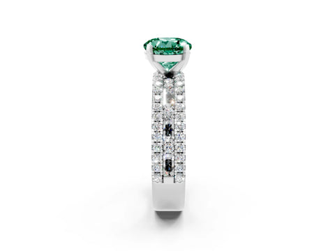 White gold Round Cut Green Sapphire Solitaire Ring with Pavé and Channel Set Band_2