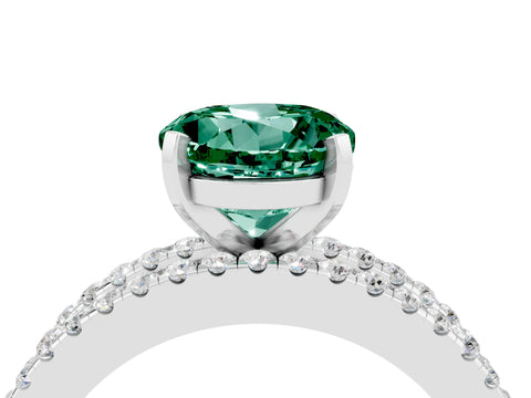 White gold Round Cut Green Sapphire Solitaire Ring with Pavé and Channel Set Band_4