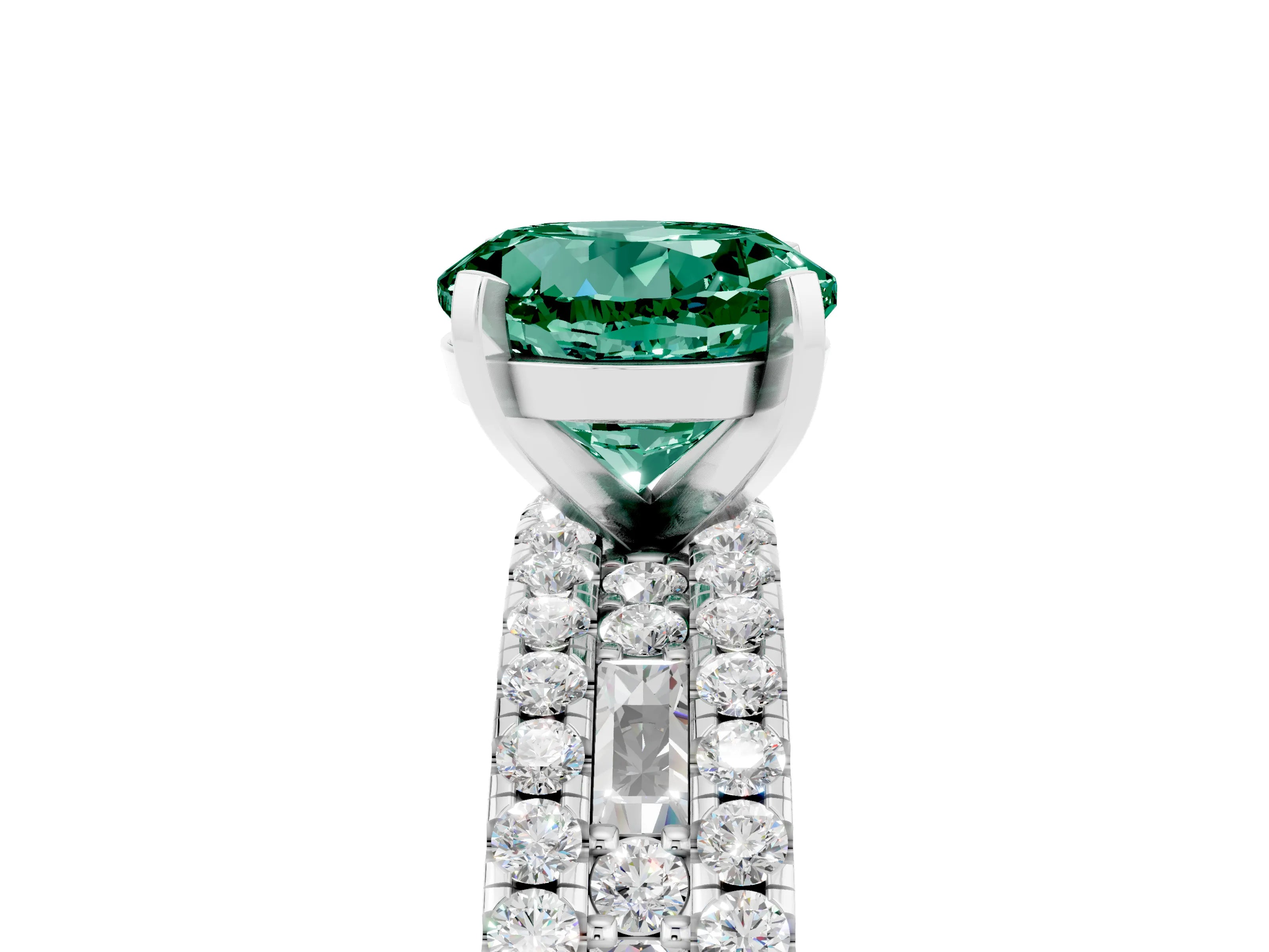 White gold Round Cut Green Sapphire Solitaire Ring with Pavé and Channel Set Band_5