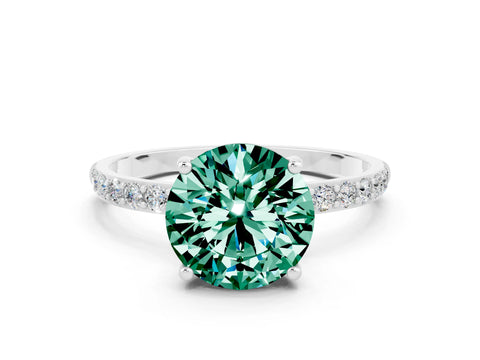 White gold Round Cut Green Sapphire Solitaire Ring with Pave Band and Four Prong Setting_24