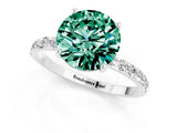 White gold Round Cut Green Sapphire Solitaire Ring with Pave Band and Four Prong Setting_25