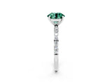 White gold Round Cut Green Sapphire Solitaire Ring with Pave Band and Four Prong Setting_26