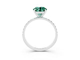 White gold Round Cut Green Sapphire Solitaire Ring with Pave Band and Four Prong Setting_27