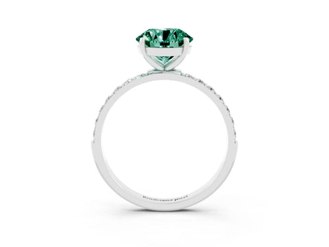 White gold Round Cut Green Sapphire Solitaire Ring with Pave Band and Four Prong Setting_27