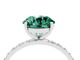 White gold Round Cut Green Sapphire Solitaire Ring with Pave Band and Four Prong Setting_28