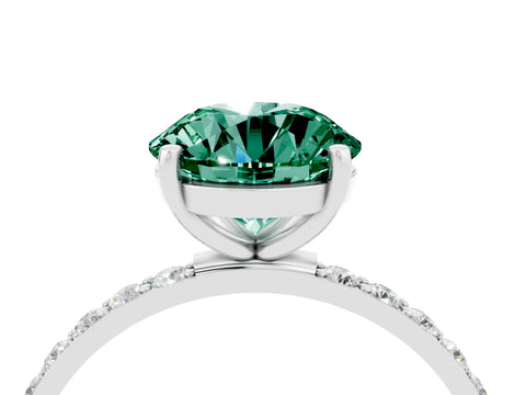 White gold Round Cut Green Sapphire Solitaire Ring with Pave Band and Four Prong Setting_28