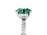 White gold Round Cut Green Sapphire Solitaire Ring with Pave Band and Four Prong Setting_29