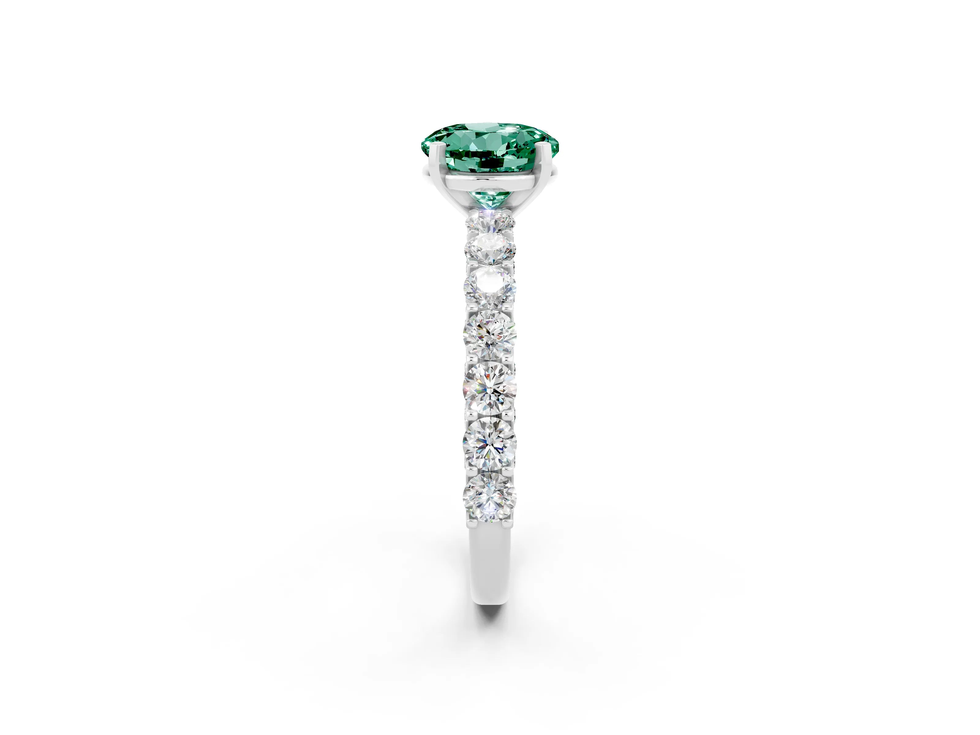 White gold Round Cut Green Sapphire Solitaire Ring with Shared Prong Pavé Band and Four-Prong Setting_2