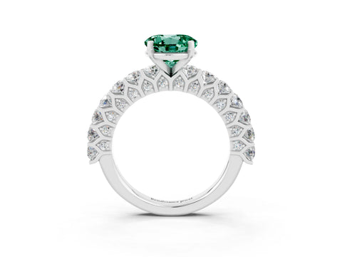 White gold Round Cut Green Sapphire Solitaire Ring with Shared Prong Pavé Band and Four-Prong Setting_3