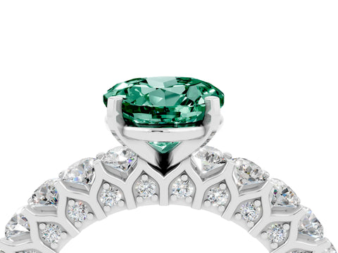 White gold Round Cut Green Sapphire Solitaire Ring with Shared Prong Pavé Band and Four-Prong Setting_4