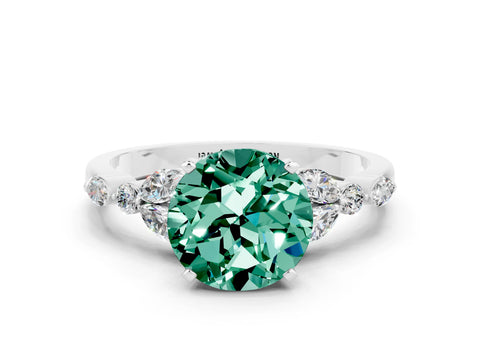 White gold Round Cut Green Sapphire Solitaire Ring with Side Stones and Four-Prong Setting_12