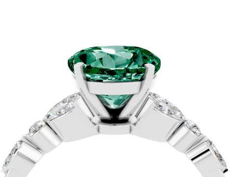 White gold Round Cut Green Sapphire Solitaire Ring with Side Stones and Four-Prong Setting_16
