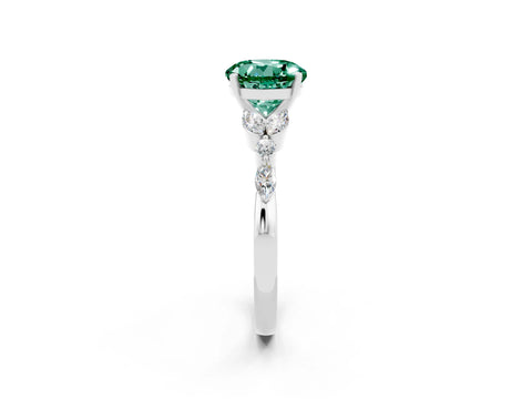 White gold Round Cut Green Sapphire Solitaire Ring with Side Stones and Four-Prong Setting_26