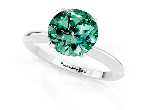 White gold Round Cut Green Sapphire Solitaire Ring with Six-Prong Setting and Classic Band_13