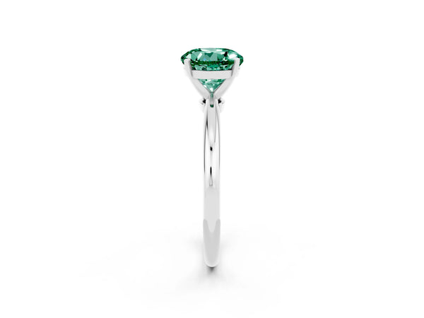 Silver Round Cut Green Sapphire Solitaire Ring with Six-Prong Setting and Classic Band