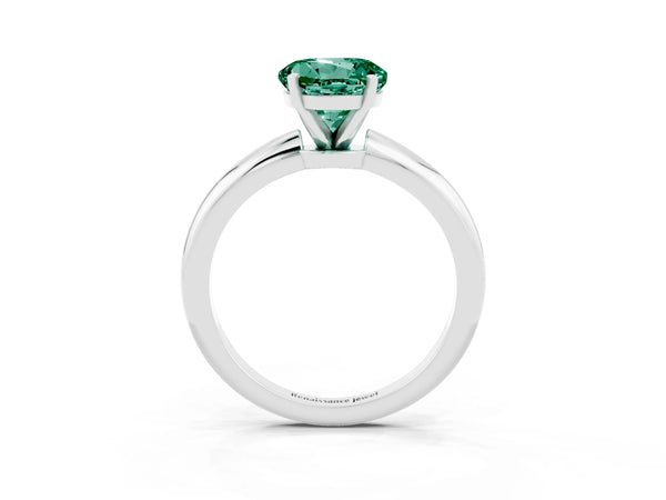Platinum Round Cut Green Sapphire Solitaire Ring with Six-Prong Setting and Classic Band