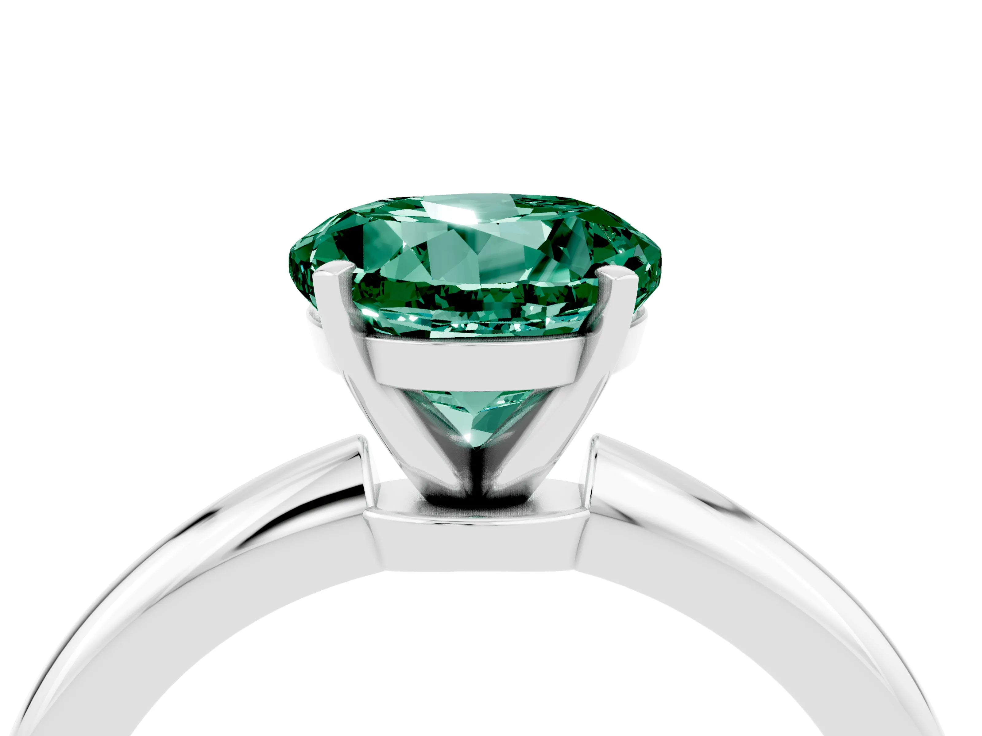 White gold Round Cut Green Sapphire Solitaire Ring with Six-Prong Setting and Classic Band_4