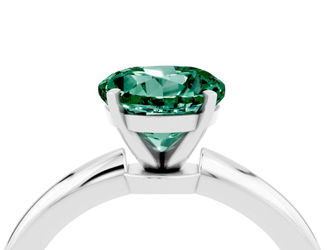 White gold Round Cut Green Sapphire Solitaire Ring with Six-Prong Setting and Classic Band_4