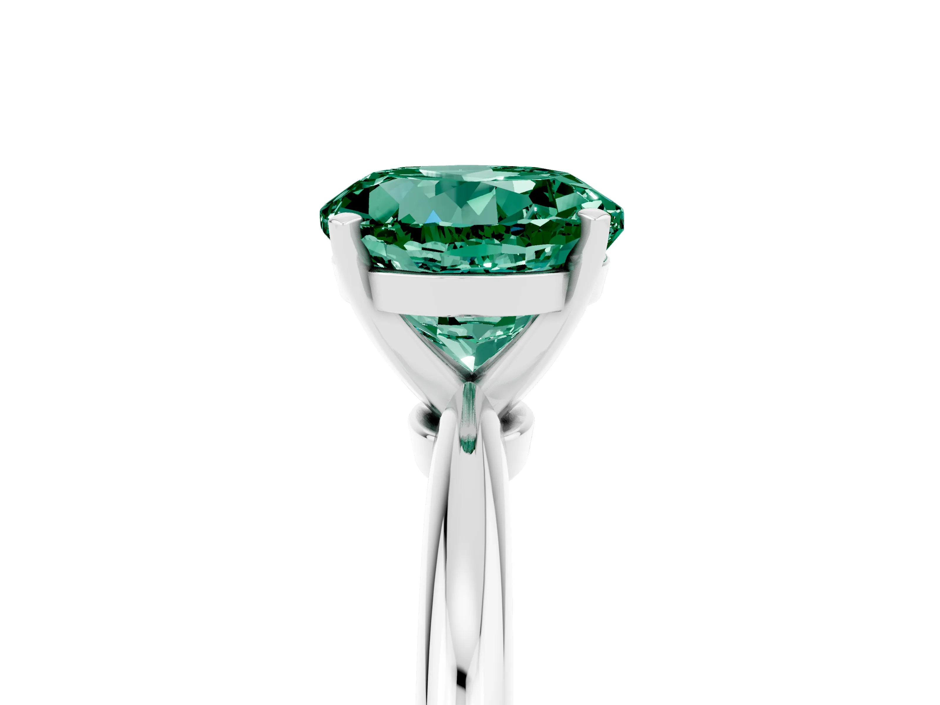 White gold Round Cut Green Sapphire Solitaire Ring with Six-Prong Setting and Classic Band_5