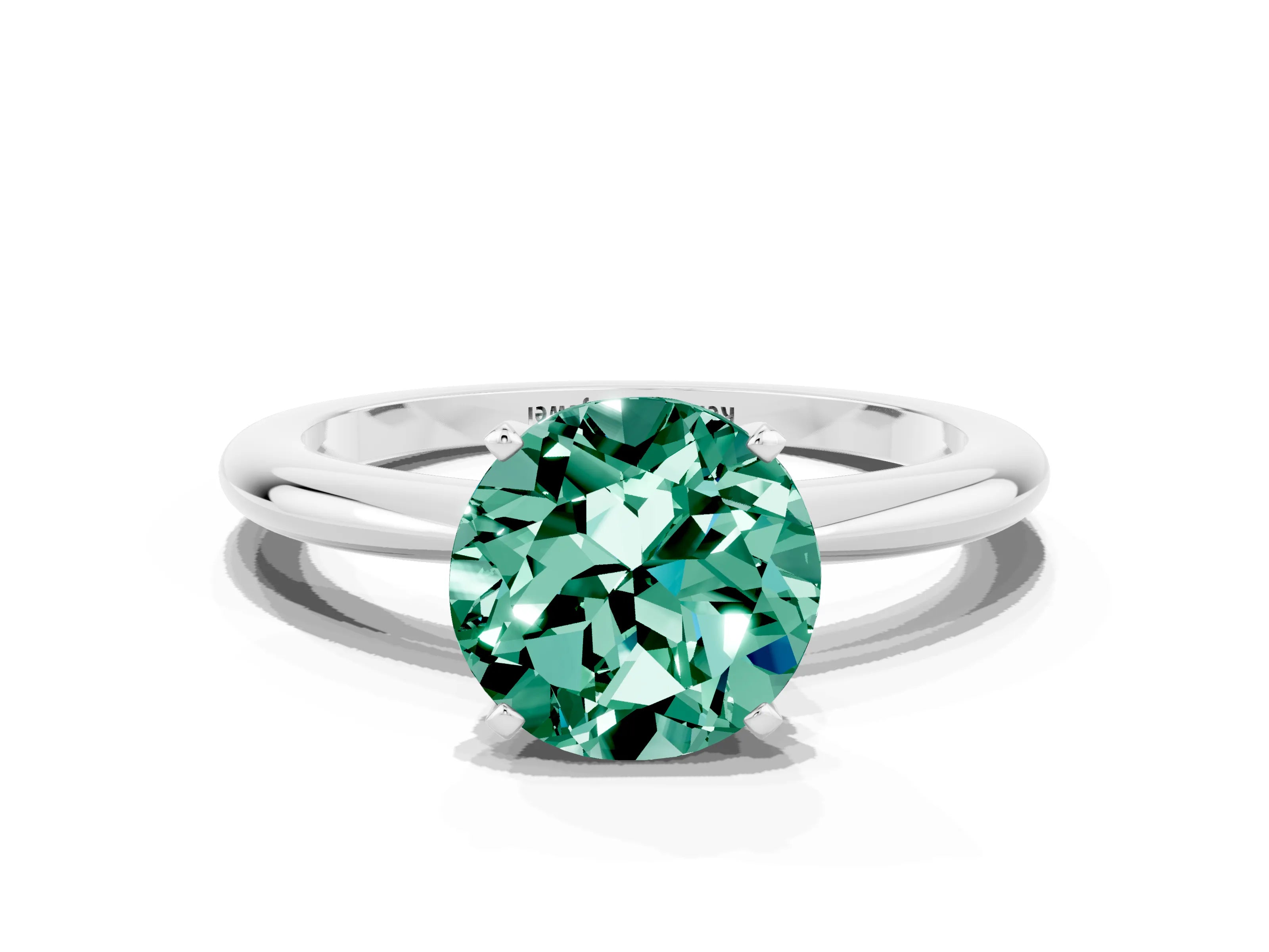 White gold Round Cut Green Sapphire Solitaire Ring with Six-Prong Setting and Classic Band