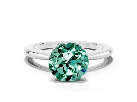 White gold Round Cut Green Sapphire Solitaire Ring with Six-Prong Setting and Classic Band