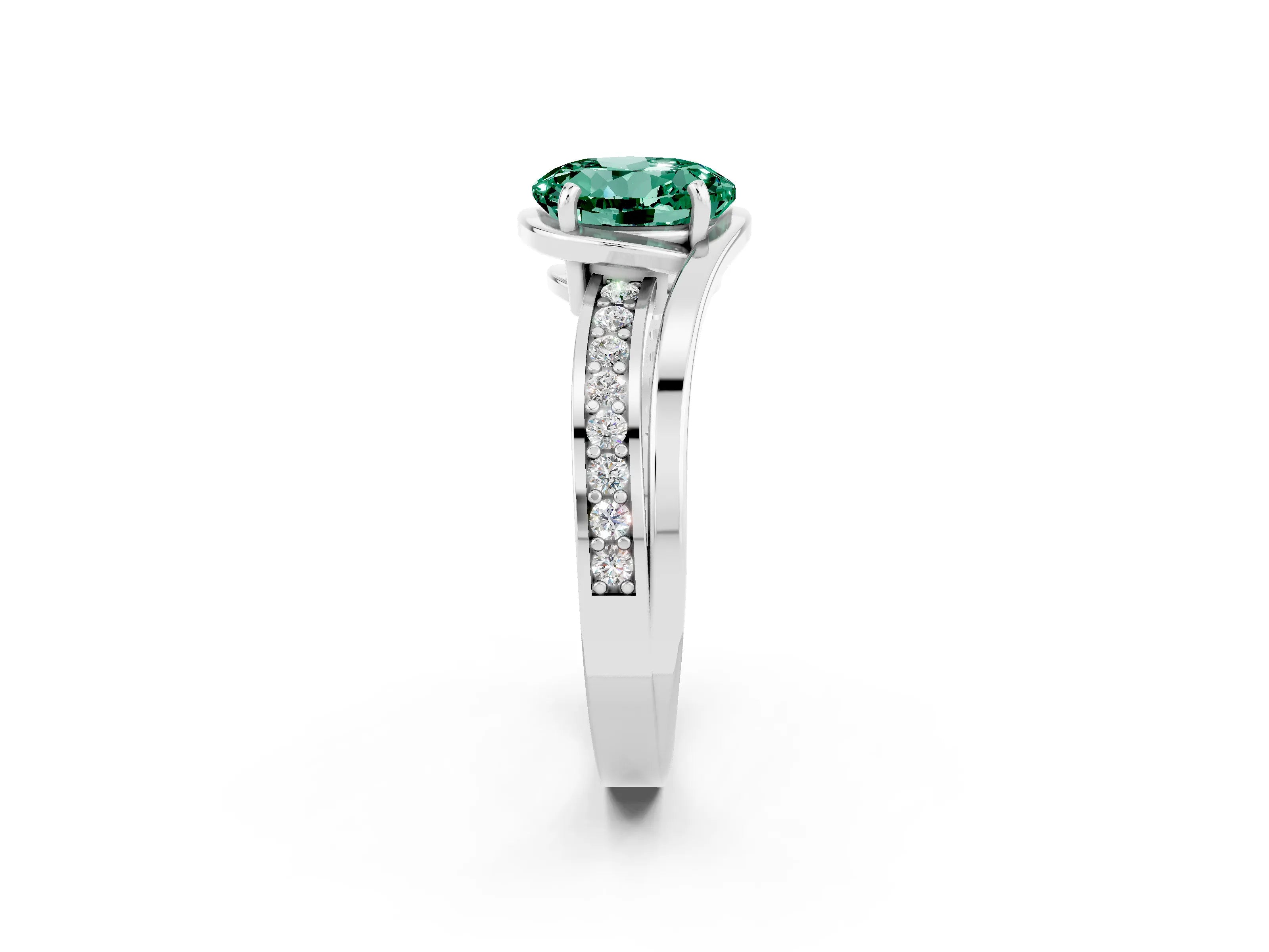 White gold Round Cut Green Sapphire Solitaire Ring with Split Shank and Prong Setting_2