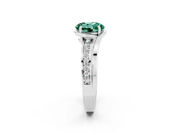 White gold Round Cut Green Sapphire Solitaire Ring with Split Shank and Prong Setting