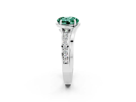 White gold Round Cut Green Sapphire Solitaire Ring with Split Shank and Prong Setting_2