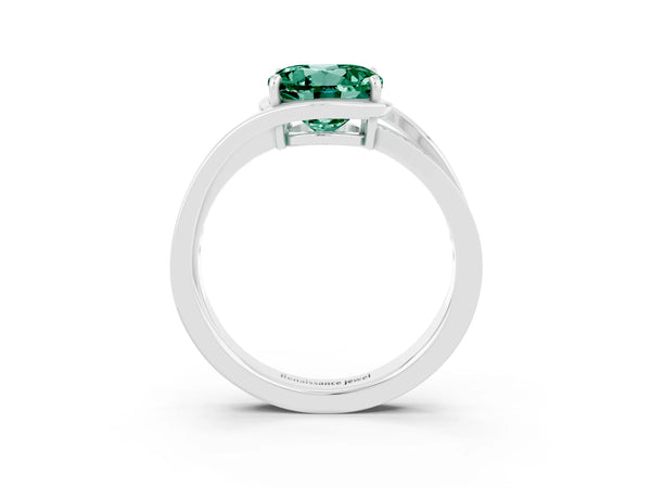 Platinum Round Cut Green Sapphire Solitaire Ring with Split Shank and Prong Setting