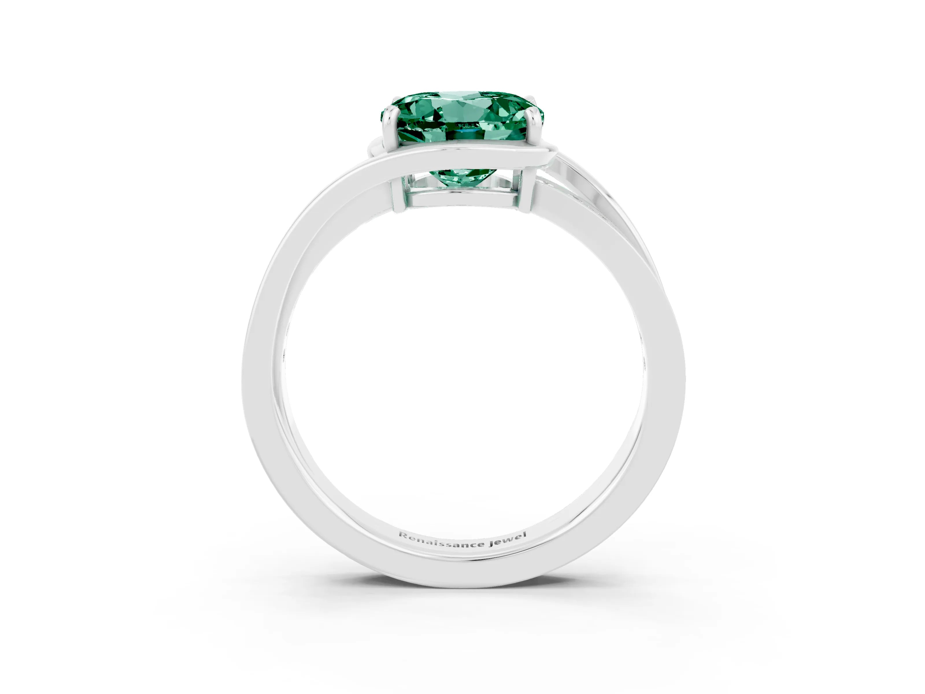 White gold Round Cut Green Sapphire Solitaire Ring with Split Shank and Prong Setting_3