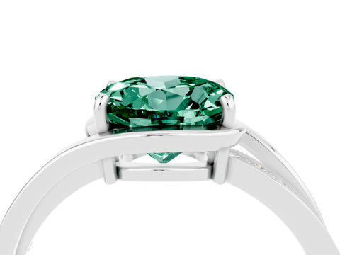 White gold Round Cut Green Sapphire Solitaire Ring with Split Shank and Prong Setting_4