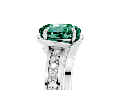 White gold Round Cut Green Sapphire Solitaire Ring with Split Shank and Prong Setting_5