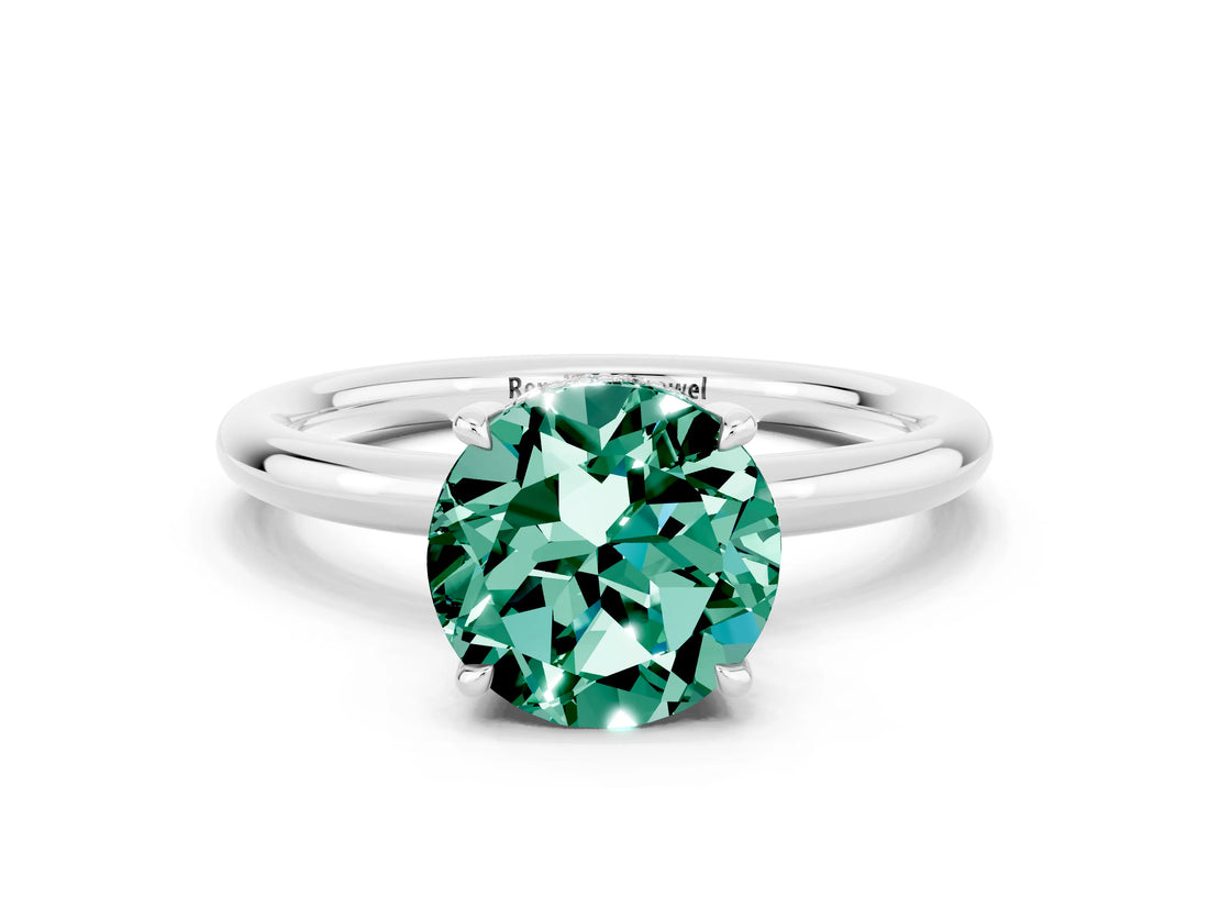 White gold Round Cut Green Sapphire Solitaire Ring with Thin Band and Four-Prong Setting_12