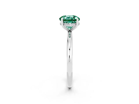 White gold Round Cut Green Sapphire Solitaire Ring with Thin Band and Four-Prong Setting_14