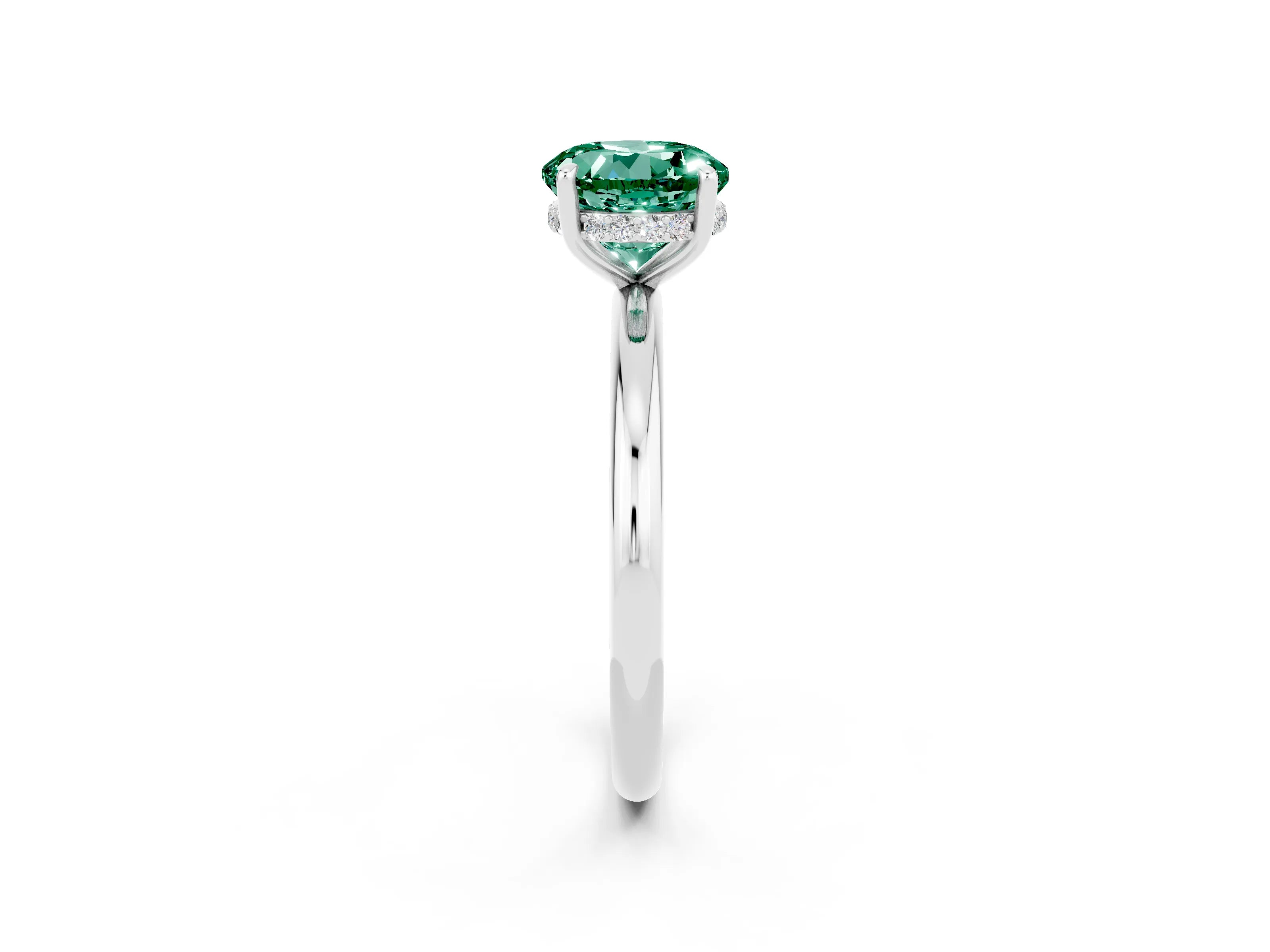 White gold Round Cut Green Sapphire Solitaire Ring with Thin Band and Four-Prong Setting_14