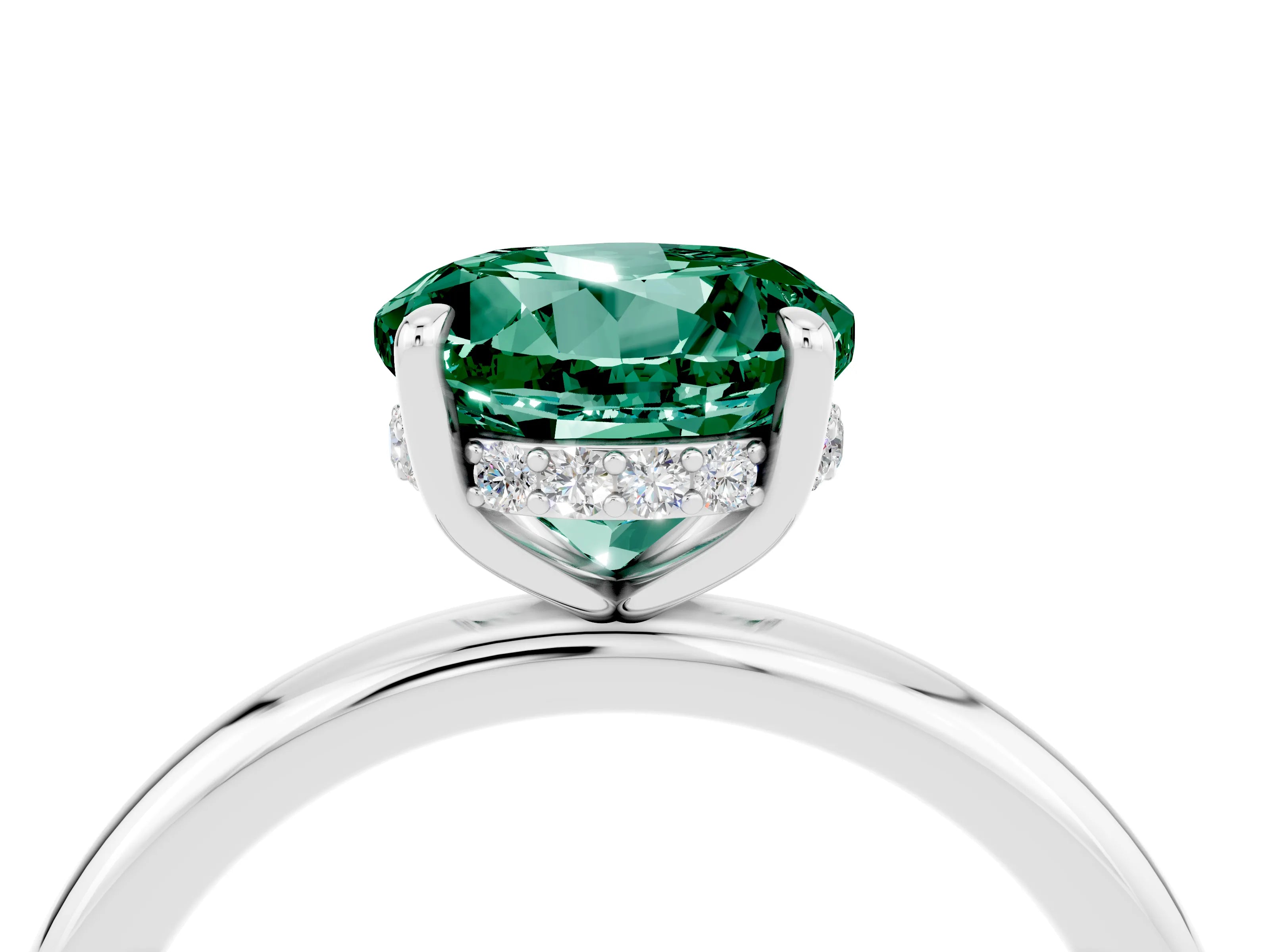 White gold Round Cut Green Sapphire Solitaire Ring with Thin Band and Four-Prong Setting_16