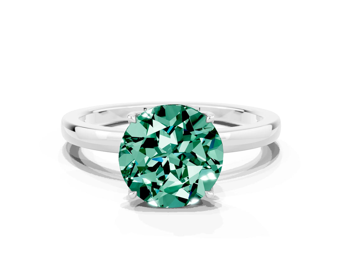 White gold Round Cut Green Sapphire Solitaire Ring with Thin Band and Prong Setting_12