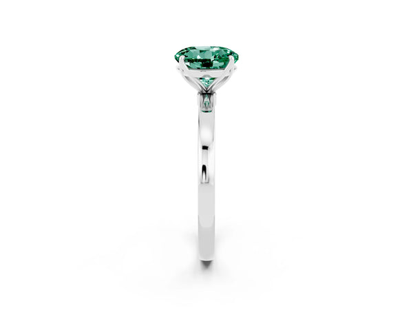 White gold Round Cut Green Sapphire Solitaire Ring with Thin Band and Prong Setting