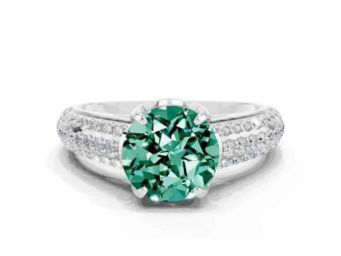 White gold Round Cut Green Sapphire Solitaire Ring with Three-Row Pavé Band and Four-Prong Setting_12