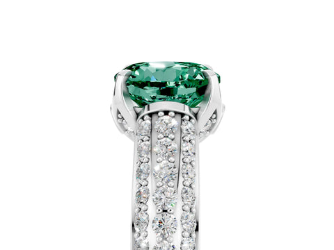 White gold Round Cut Green Sapphire Solitaire Ring with Three-Row Pavé Band and Four-Prong Setting_17