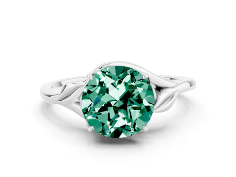 White gold Round Cut Green Sapphire Solitaire Ring with Twist Band and Four-Prong Setting_12
